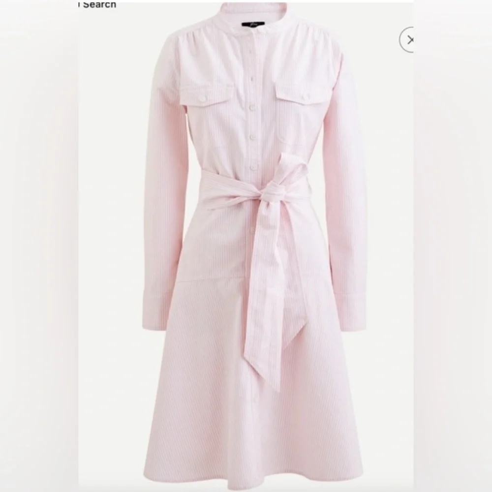 J.Crew Pink White Pin Stripe Long sleeve Shirt Dress bow tie belt size 6p - Picture 13 of 13